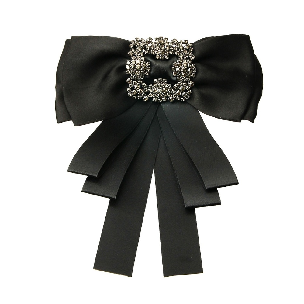 Black Rhinestone Bowtie Brooch